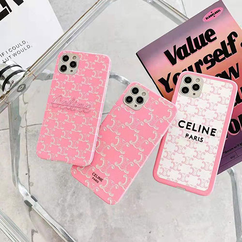 Celine セリーヌ ブランド ケース 刺繍風 iphone 12 mini/12 pro max/11ケース シリコン 柔らか CELINE 韓国風huawei p40 ピンク 全機種対応 メンズ レディース向け