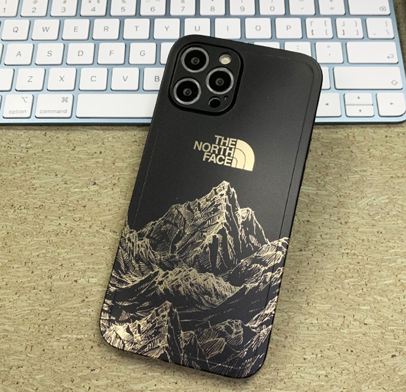 ザノースフェイス iphone13Pro/13/12pro maxソフトケースおしゃれ 雪山柄 メッキ加工
