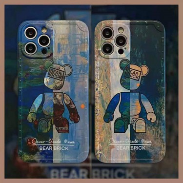 ブランド BearBrick アイフォン13/12 pro/12 pro max/12 mini/12スマホケース 油絵スタイル 個性熊 iPhone11/11 pro/11 pro maxカバー フルカバー 保護ケース iphone xr/xs max/xs/xケース 滑り止め メンズ 大人気 レディース