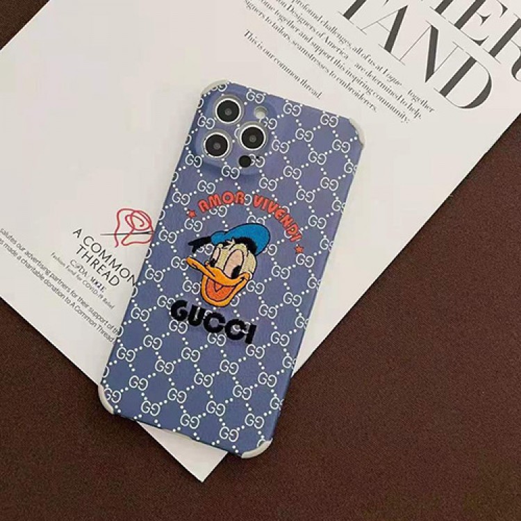 Gucci グッチ ブランドiphone13/ iphone 12s/12 pro/12 pro max ケース 革製 モノグラム お洒落 アイフォン11pro/11 pro max カバー  刺繍 ドナルドダック柄 可愛い アイフォン11 ケース ジャケット型  iphone xr/xs/x/xs maxケース 綺麗 レディース メンズ