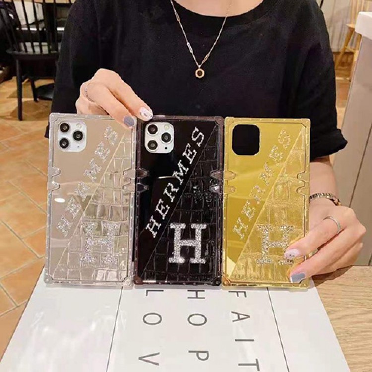 Hermes エルメス iphone13/12s/12 pro max/11 pro max/xr ケース 贅沢 鏡面 iphone 12Pro /11pro/xs max/8 plus ダイヤ付き きらきらアイフォン 12mini /11/xs/ max/7 plus/8 ケース きれい 個性 方形 iphone11/X ケースレディース向けファッション