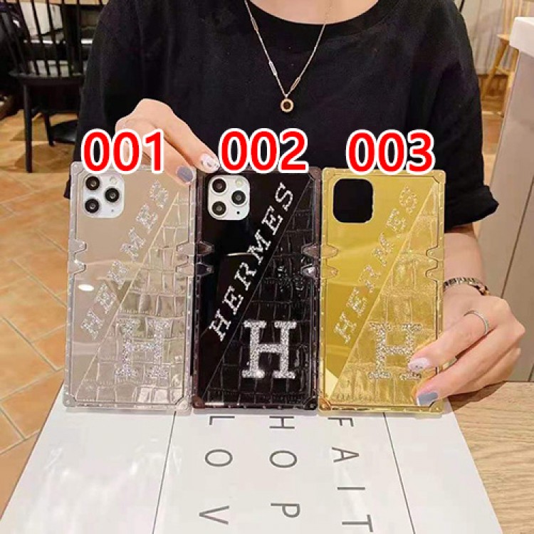 Hermes エルメス iphone13/12s/12 pro max/11 pro max/xr ケース 贅沢 鏡面 iphone 12Pro /11pro/xs max/8 plus ダイヤ付き きらきらアイフォン 12mini /11/xs/ max/7 plus/8 ケース きれい 個性 方形 iphone11/X ケースレディース向けファッション