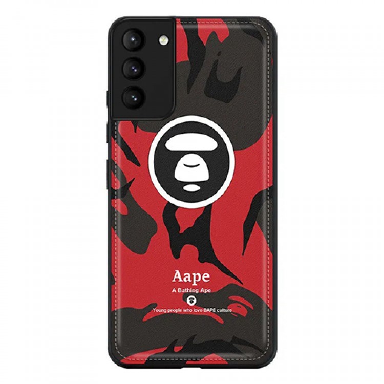 Aape カモフラージュ色 猿頭柄 iphone 12 mini/12 pro max/11 pro max/se2ケース レザー 個性 ブランド ins風 エーエイプ A Bathing Ape ステッチ Galaxy s21/21+/21ultraカバー メンズ レディース愛用