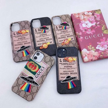 GUCCI/グッチ iphone12/12mini/12pro/12pro maxケース ビジネス ストラップ付きiphone xr/xs max/11proケースブランドステラ UFO柄 iphone12/xx/x/xs ケースiphone x/8/7 plusケース大人気