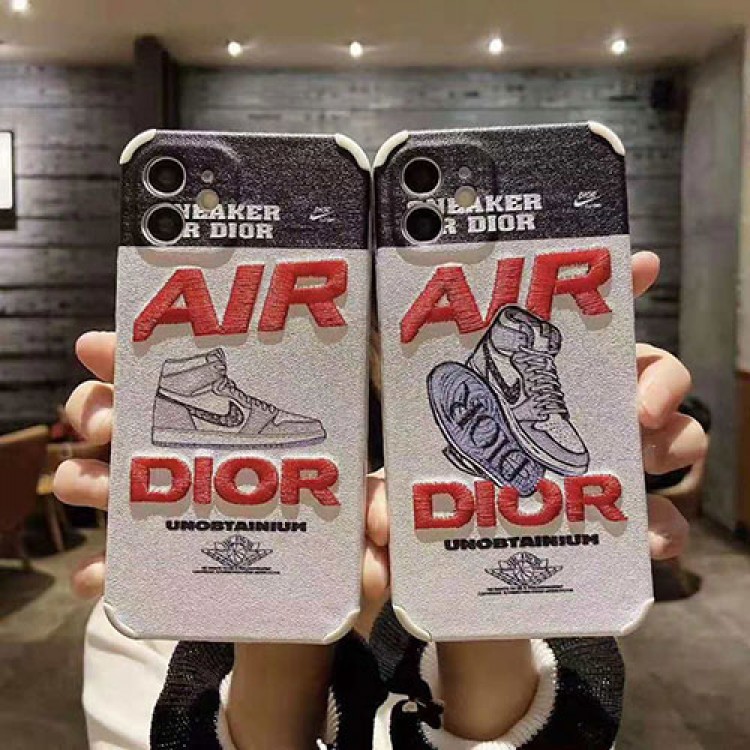 Dior ディオール ブランド 刺繍 iphone 12/12 pro/12 mini/12 pro max/11/11 pro/11 pro max/se2ケース スニーカー柄 NIke ナイキ Air Jordan 四角保護 アイフォンx/xs/xr/8/7カバー レディーズ