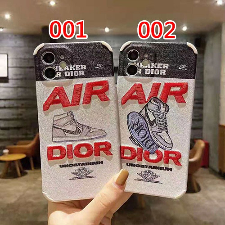 Dior ディオール ブランド 刺繍 iphone 12/12 pro/12 mini/12 pro max/11/11 pro/11 pro max/se2ケース スニーカー柄 NIke ナイキ Air Jordan 四角保護 アイフォンx/xs/xr/8/7カバー レディーズ