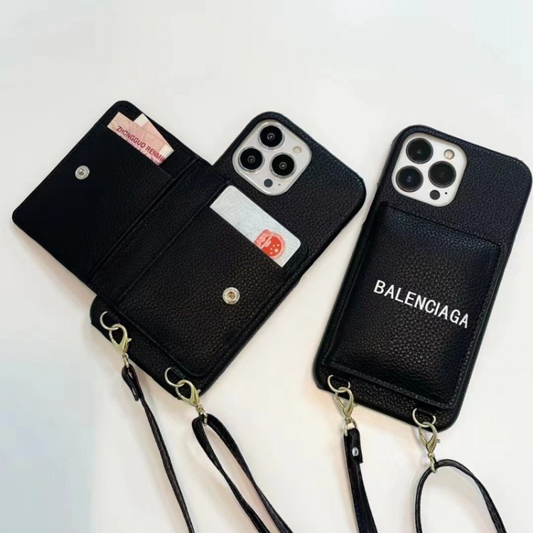 BALENCIAGA アイフォン 14/13proスマホケース 落下防止 バレンシアガ iphone 13pro max /13カバー オシャレ 人気 iphone12pro /12携帯ケース 純正レザー iphone11pro max/11 スマホケース 高級感 ショルダー タイプ iPhone13 ケース ストラップ付き 