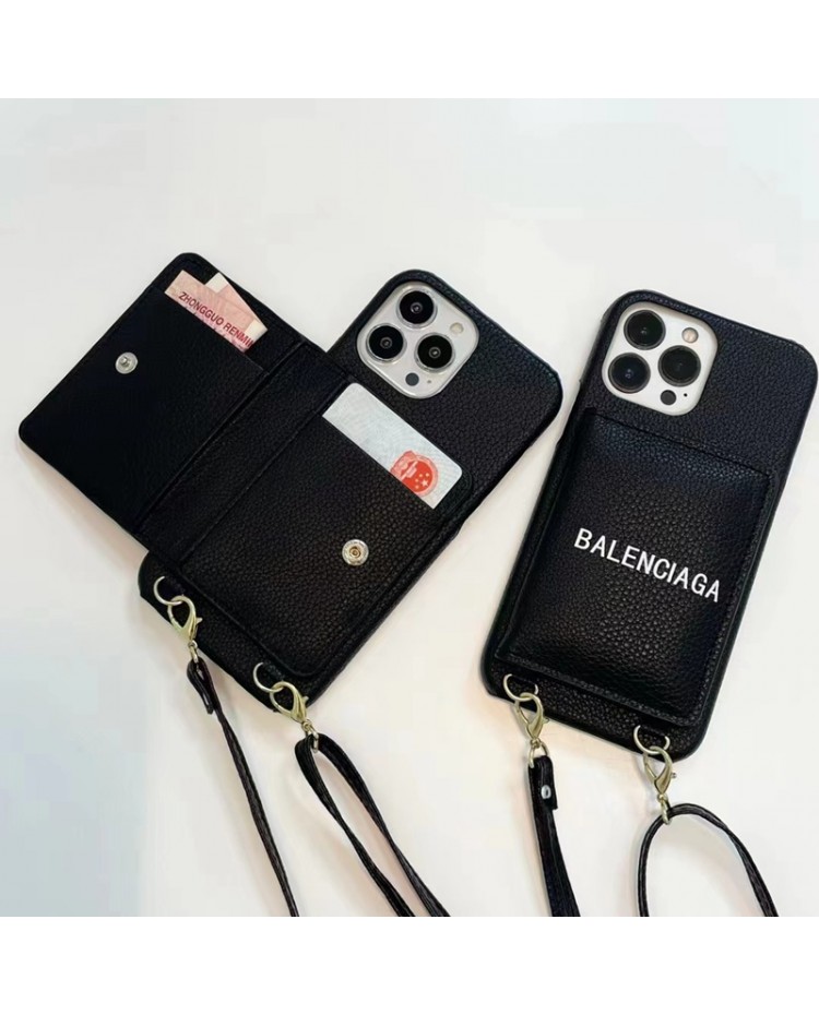 BALENCIAGA アイフォン 14/13proスマホケース 落下防止 バレンシアガ iphone 13pro max /13カバー オシャレ 人気 iphone12pro /12携帯ケース 純正レザー iphone11pro max/11 スマホケース 高級感 ショルダー タイプ iPhone13 ケース ストラップ付き 