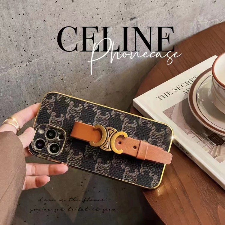 CELINE/セリーヌ iPhone14Pro max/14Plusカバー レザーグリップ付き iPhone14Pro/14ケース ブランド スタンド機能性 アイフォン13/13pro/13pro maxスマホケース 耐久性 メッキフレーム iPhone12Pro max/12/12proケース 金具ロゴ メンズ 贅沢 レディース 