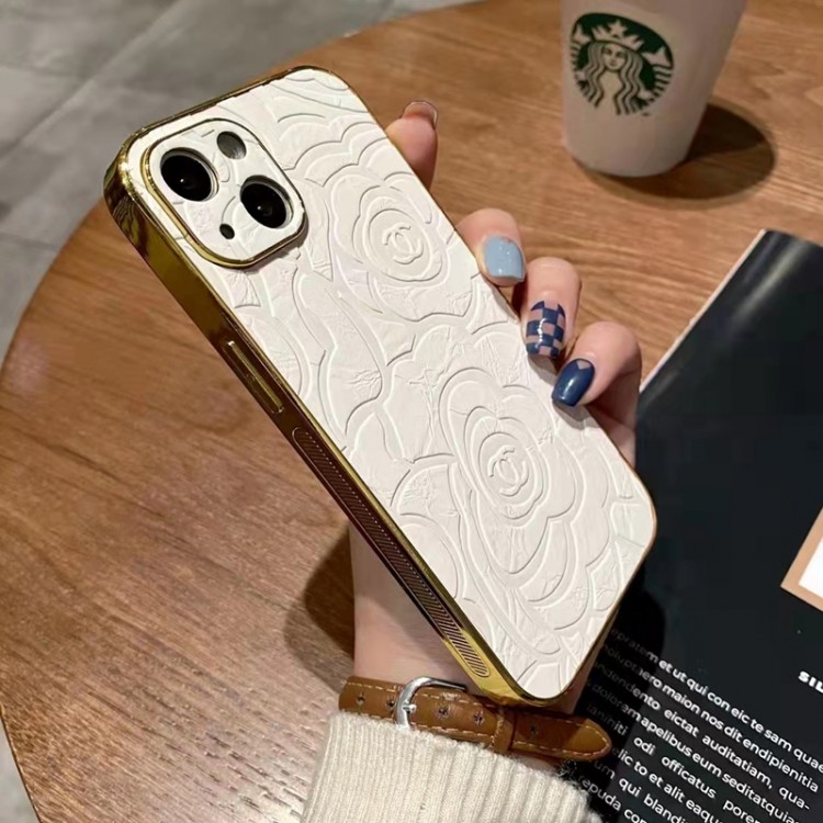 ハイブランド Chanel ツバキ柄 型押し iphone13pro/13pro max/13ケース 滑り止め 傷防止 シャネル アイフォン12pro/12pro max/12カバー フレームメッキ加工 高級感 IPHONE11pro max/11pro/11保護ケース かわいい お洒落 レディース