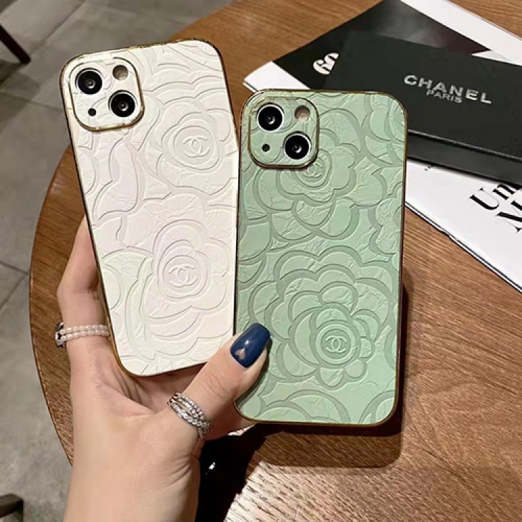 ハイブランド Chanel ツバキ柄 型押し iphone13pro/13pro max/13ケース 滑り止め 傷防止 シャネル アイフォン12pro/12pro max/12カバー フレームメッキ加工 高級感 IPHONE11pro max/11pro/11保護ケース かわいい お洒落 レディース