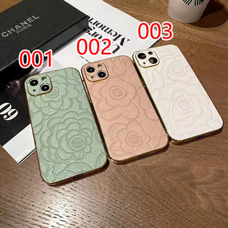 ハイブランド Chanel ツバキ柄 型押し iphone13pro/13pro max/13ケース 滑り止め 傷防止 シャネル アイフォン12pro/12pro max/12カバー フレームメッキ加工 高級感 IPHONE11pro max/11pro/11保護ケース かわいい お洒落 レディース