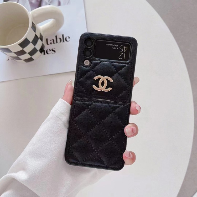 CHANEL ギャラクシー Z Flip4 ケース 高級PU合成革 シャネル Galaxy Z Flip4 5Gカバー 金具ロゴ 高級レザー ブランド  GALAXY Z Flip3ケース チェック柄  スマホケース 画面保護 カメラ保護 軽量 薄型 エレガント 男女