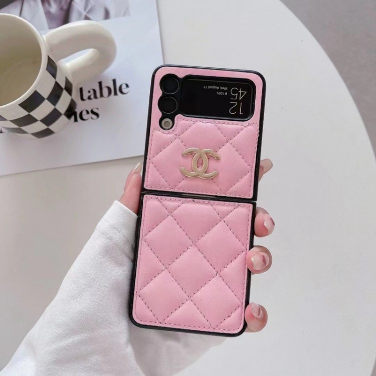 CHANEL ギャラクシー Z Flip4 ケース 高級PU合成革 シャネル Galaxy Z Flip4 5Gカバー 金具ロゴ 高級レザー ブランド  GALAXY Z Flip3ケース チェック柄  スマホケース 画面保護 カメラ保護 軽量 薄型 エレガント 男女