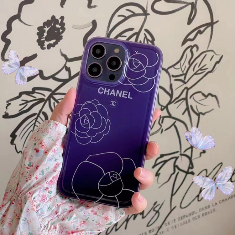 CHANEL アイフォン14proケース 柔らかTPU 衝撃吸収 シャネル iPhone14pro max plusスマホカバー かわいい ツバキ柄 ブランド iphone 14 13 pro maxスマホケース 神秘紫 アップル12pro/11 pro max/11ケース 黄変防止 オシャレ レディース愛用