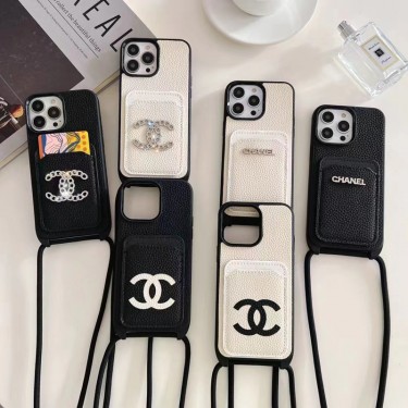 CHANEL アイフォン14pro ブランドスマホカバー カードポケット シャネル iPhone 14 pro maxスマホケース ロングストラップ付き iPhone 14+ケース 首に掛け iPhone 14 13 pro maxケース 肩に掛け iPhone 12 pro/11ケース 純正レザー 芸能人愛用