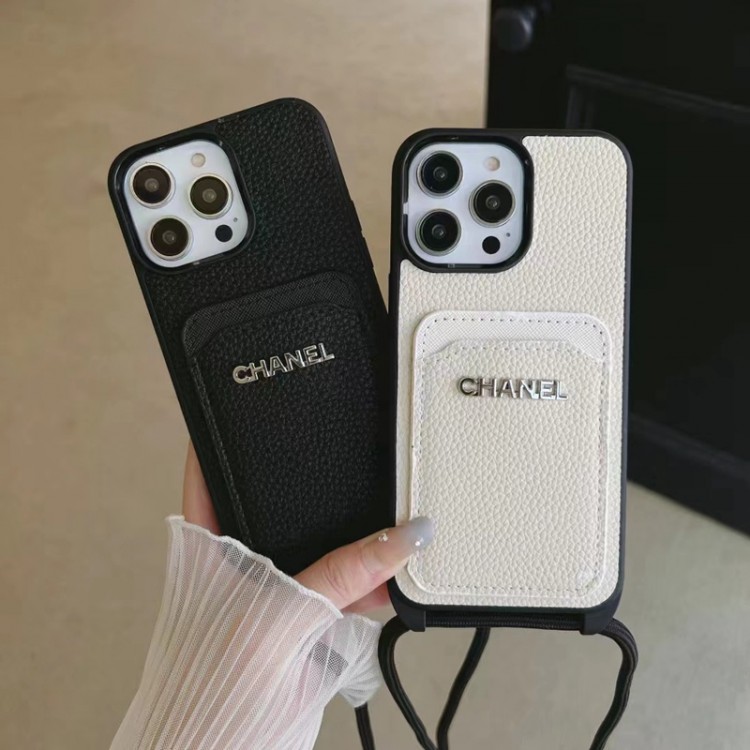 CHANEL アイフォン14pro ブランドスマホカバー カードポケット シャネル iPhone 14 pro maxスマホケース ロングストラップ付き iPhone 14+ケース 首に掛け iPhone 14 13 pro maxケース 肩に掛け iPhone 12 pro/11ケース 純正レザー 芸能人愛用