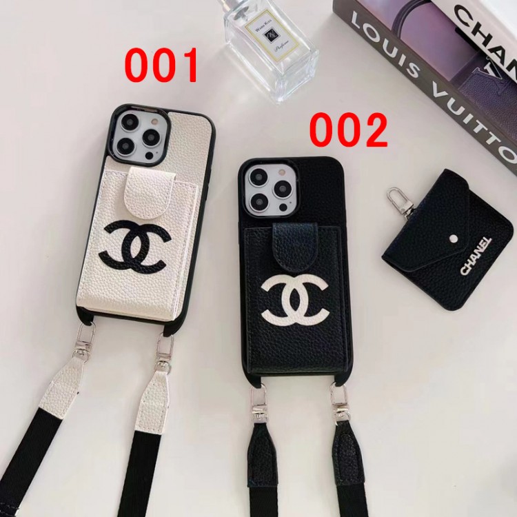 Chanel 無地 iPhone 14pro maxケース カード入り シャネル iPhone 14pro/14+スマホケース かわいい 激安 iphone 13/13pro/13 pro maxカバー 肩 首に掛け iphone 14 12 pro maxケース 携帯便利 オシャレ