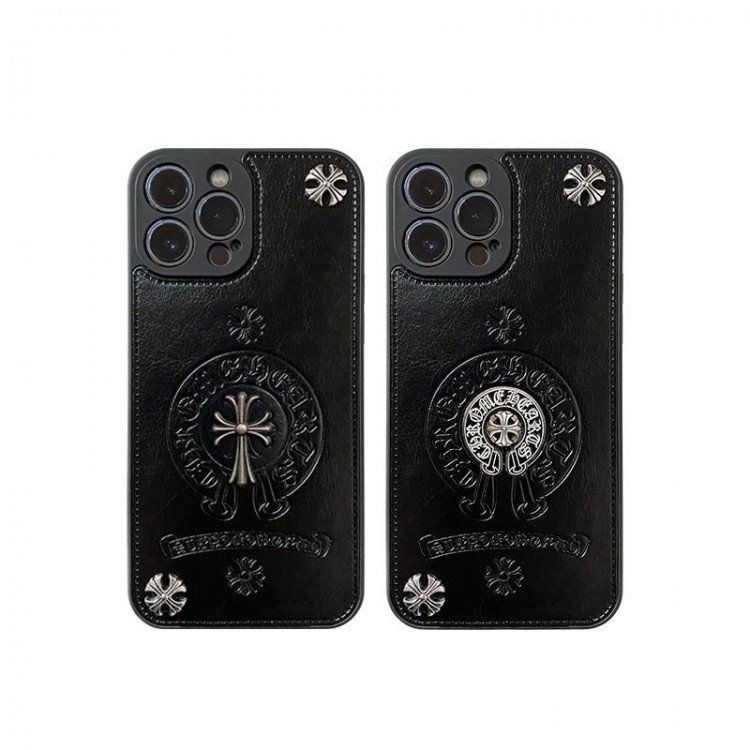 個性潮流 ブランド アイフォン14pro maxケースクロムハーツ 銀色十字架柄 CHROME HEARTS IPHONE 14/14+/14pro携帯カバー 背面レザー 耐衝撃 iPhone13pro/13/13PRO MAX ケース 軽量 フィット iPhone12/2proカバー おしゃれ  アップル12pro max/11/11proケース 指紋防止 メンズ