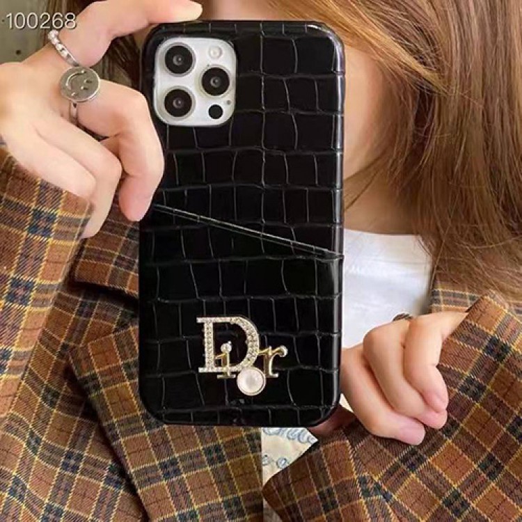 ハイブランドDior 高級ワニ紋 iPhone13pro/13pro maxケース 収納ポケット付き ディオール IPHONE13mini/13カバー 立体ロゴ付き キラキラ アイフォン12pro/12mini/12Pro max/12ケースかわいい IPHONE11pro max/11pro/11カバー 軽量 放熱性よい ファッション 男女兼用