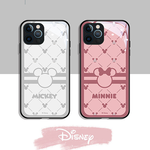 ディズニー ブランドIPhone 13Pro max/13Pro/13mini/13ケース 背面ガラス 保護 かわいい Disney アイフォン12mini /12pro max/12/12proカバー 面白いミッキーとミニー柄 iphone 11 pro/11 pro max/11ケース ファッション 人気 ペア揃い