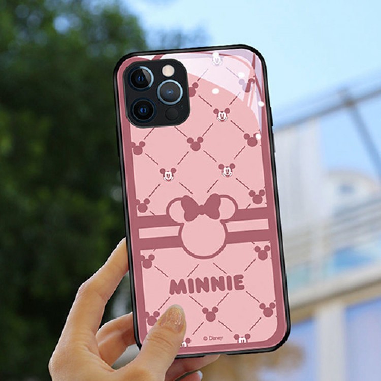 ディズニー ブランドIPhone 13Pro max/13Pro/13mini/13ケース 背面ガラス 保護 かわいい Disney アイフォン12mini /12pro max/12/12proカバー 面白いミッキーとミニー柄 iphone 11 pro/11 pro max/11ケース ファッション 人気 ペア揃い