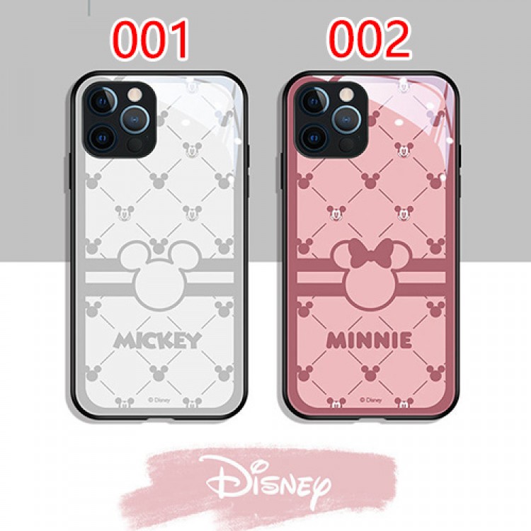 ディズニー ブランドIPhone 13Pro max/13Pro/13mini/13ケース 背面ガラス 保護 かわいい Disney アイフォン12mini /12pro max/12/12proカバー 面白いミッキーとミニー柄 iphone 11 pro/11 pro max/11ケース ファッション 人気 ペア揃い