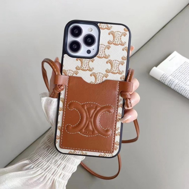 CELINE ブランド iPhone14Pro/13pro maxケース カードポケット付き セリーヌ アイフォン13pro/13スマホカバー ショルダーストラップ付き iphone12pro maxスマホケース 落下防止 IPHONE11pro/11ケース 激安 おしゃれ 高品質 レディース