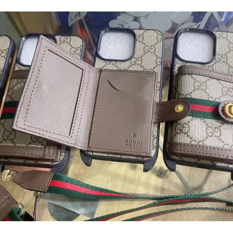 ハイブランド Gucci アイフォン14/14proカバー カードポケット付き グッチ iPhone14plus/14pro max革製ケース 耐衝撃 iphone13pro/13カバー ロングストラップ付き IPHONE12/12pro maxケース 滑り止め 定番 おしゃれ 男女兼用