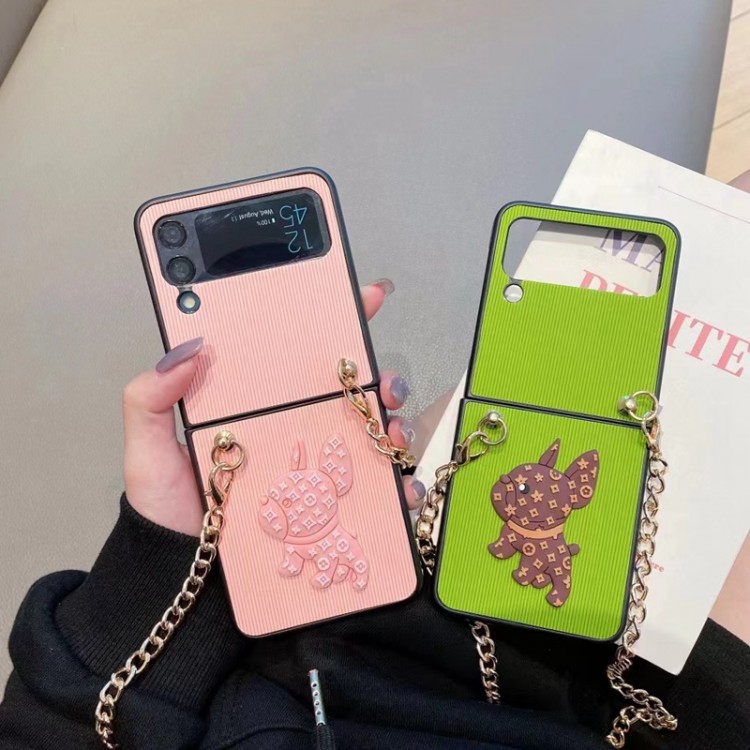 LV ブランドGALAXY Z Flip3 スマホケース ヒマワリ立体柄 かわいい ルイヴィトン サムスンz flipカバー 取り外し可能チェーン付き 携帯便利 galaxy z flip3 /zflipケース 薄型 フィット 放熱性よい