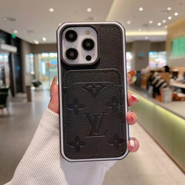 エンボスの型押しルイヴィトンブランドiPhone15 14pro maxケースメンズレディースLouis Vuittonアイフォン15 14 plusハイブランドケースカード収納アップル15/14 pro max plusケース黒ベージュピンク青4色革製