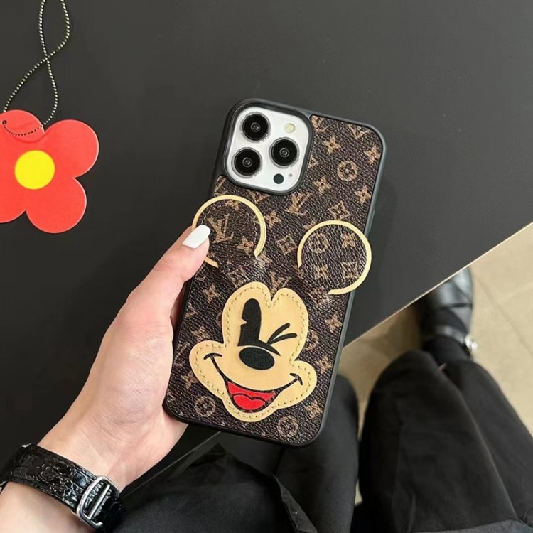 LV ルイヴィトンiphone 15 14pro maxケース 韓国 ブランド アイフォン14plus/14proカバ ー かわいい立体 ミッキマウス柄 iphone 13/13 proケースカバー アイフォン12 11 pro maxケース ジャケット型 美しい 可愛