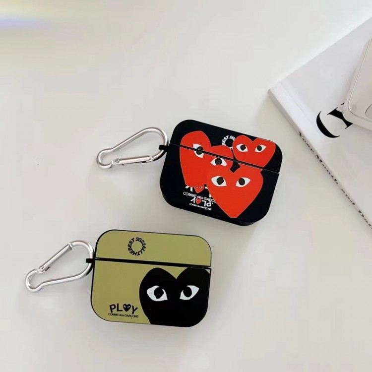 CDG ブランド AirPods 3保護カバー 個性心目柄 コムデギャルソンairpods proケース 耐衝撃 フィット アップル1/2イヤホンケース 紛失なし 全面保護 スクエア型 潮流 ファッション