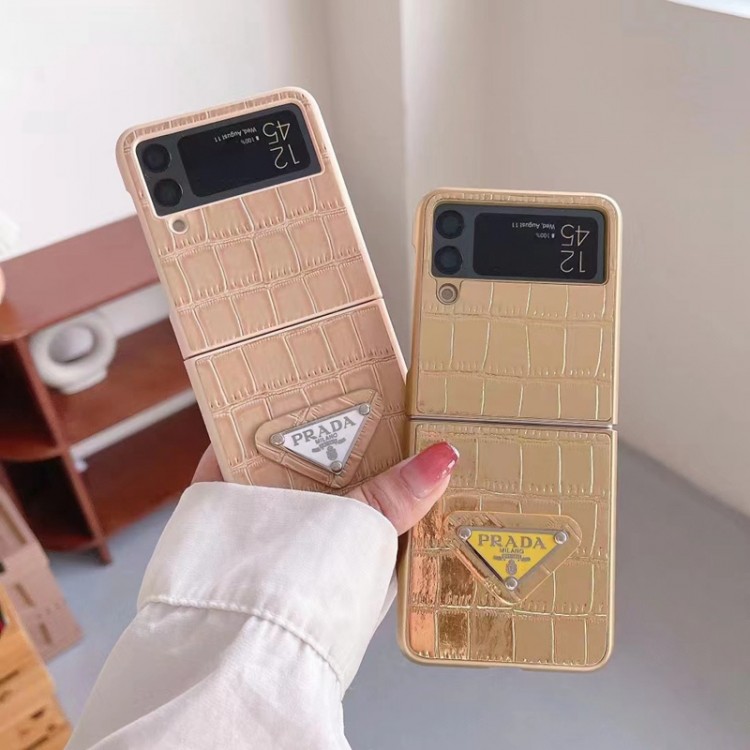 ハイブランド GALAXY Z FLIP4ケース Prada スムーズ 傷防止 プラダ Samsung z fold4携帯カバー 放熱性よい 高品質鰐紋 ギャラクシーz fold3/zflip3ケース シンプル  男女兼用 滑り止め