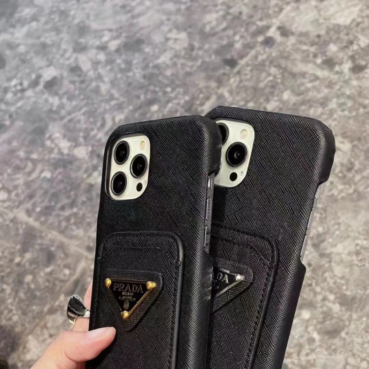 ブランドiphone14/14Pro maxケース プラダ 純正レザー 黒 prada アイフォン14+/14proカバー 着脱安い iPhone13pro/13miniカバー 汚れにくい キズ防止 iphone13Pro max/12pro/12保護ケース カードポケット付き 使用便利