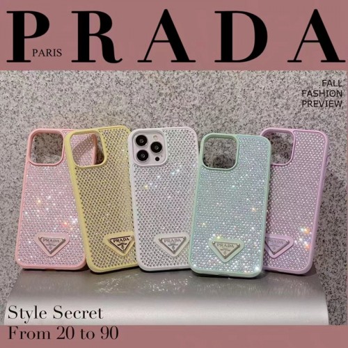 PRADA ダイヤモンドiphone14Plusケース ブランド キラキラ プラダ アイファン14pro/14スマホカバー 三角ワッペン iphone14Promaxケース マカロン色合い iPhone13/13proスマホケース 指紋防止 iPhone12promax/12カバー 滑り止め かわいい レディース愛用