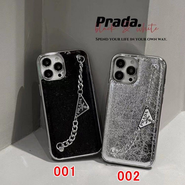 PRADA/プラダ iPhone14/14plus/14proスマホケース 高級シルバー色 ブランド iphone14pro max保護カバー ハンドチェーン付き アイフォン13pro/13/13pro max ケース 落下防止 IPHONE12/12pro maxスマホカバー 耐衝撃 オシャレ iPhone11プロマックス/11ケース キズや指紋防止 メンズ レディース 