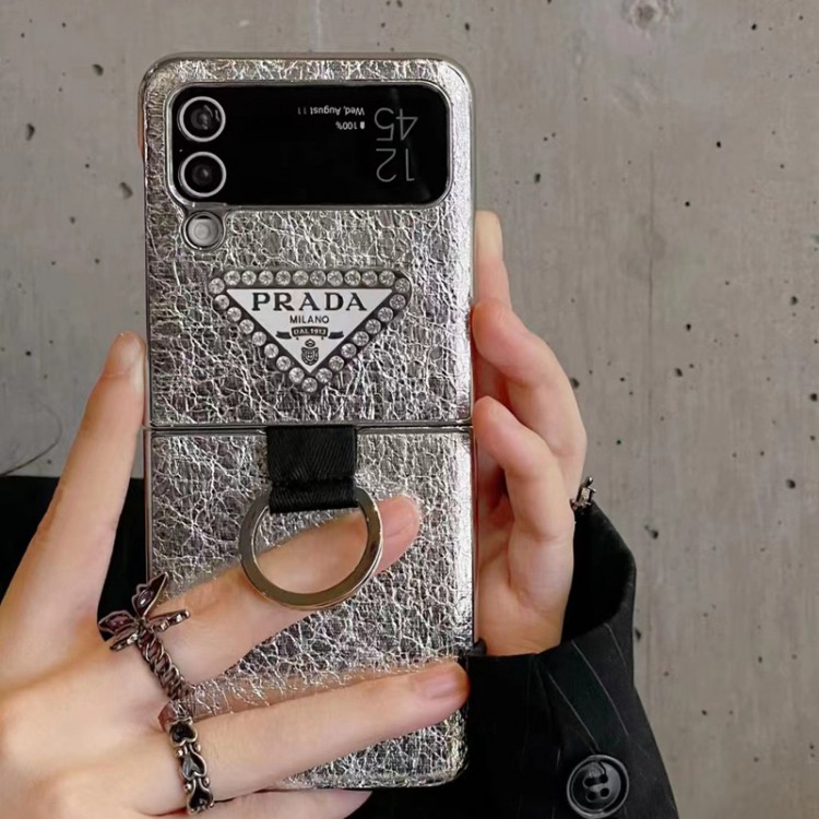 ブランド Prada ギャラクシーZ FLIP4 5カバーケース 個性デザイン プラダ Galaxy Z Flip3スマホケース ダイヤモンドロゴ付き galaxy z flip4携帯ケース 高級感溢れ Samsung z flip3スマホカバー 衝撃保護 オシャレ 男女