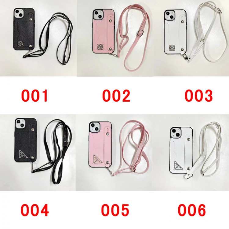 LOEWE アイフォン15 14 plus/14pro maxハイブランドケース 皮革カバー ブランド ロエベ iphone 15 14 proケースカバー ベルト付き プラダ アップル13 pro max /12proケース ロングストラップ付き 携帯便利 オシャレ