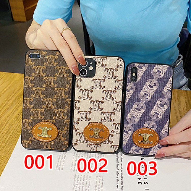 Celine セリーヌ iphone 13Pro max/13Pro/13mini/13 スマホカバー 背面レザー製 経典柄 アイフォン12pro max/12pro/12mini/12ケース ブランド ワッペン付き 高級 おしゃれ iphone11pro/11 pro max/11/se2カバー 耐衝撃 レディース かわいい メンズ 