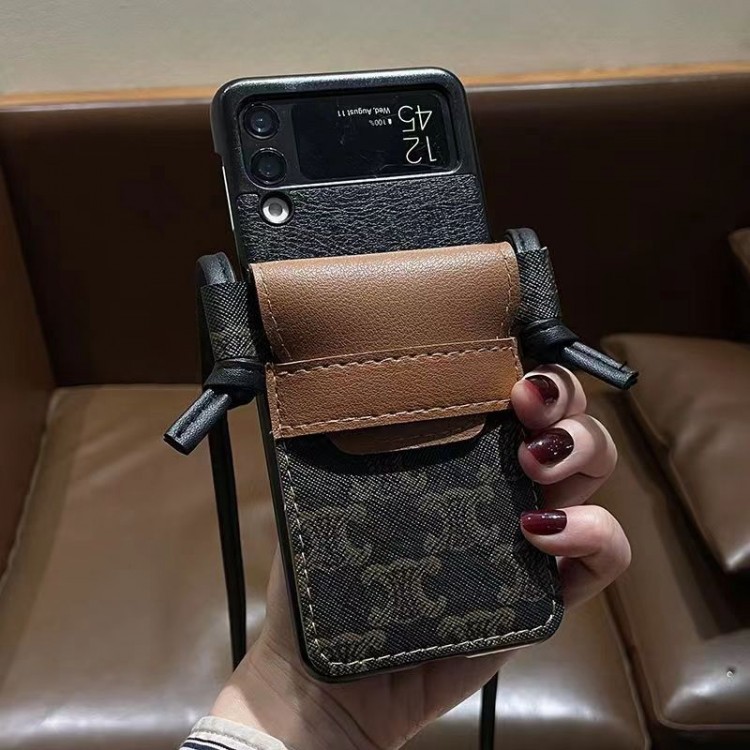 ブランド CELINE ギャラクシー Z Flip5 4カバー 純正レザー 耐衝撃 セリーヌ Galaxy z flip4ケース 高級感 カード収納  galaxy z flip3ケース 高級感 シンプル 逸品 かわいい