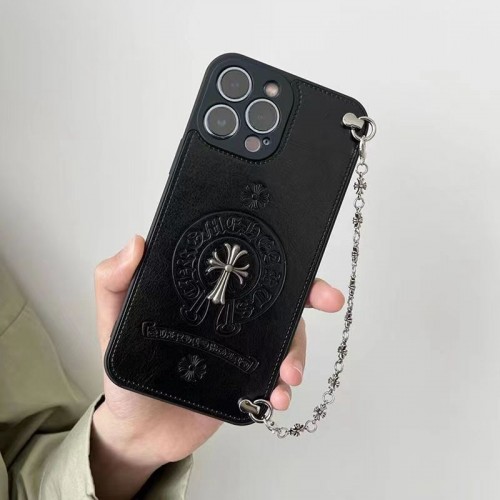 ブランド  CHROME HEARTS アイフォン14pro plusケース 個性 流行り クロムハーツ iPhone 14 pro maxケース 手触り良いレザー iPhone 13mini/13proカバー 3種類チェーン付き 滑り止め 軽量 iphone 12 pro max/12スマホケース 落下保護 オシャレ iphone 11/xs max/xs カバー 男女 メンズ