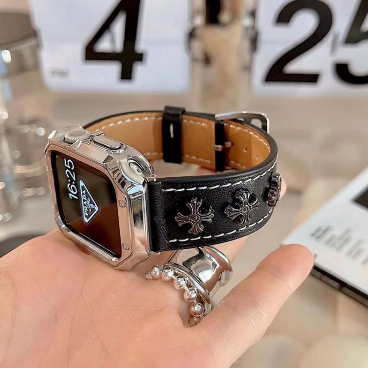 クロムハーツ Apple Watch ultra/8ブランドバンド 金具十字架 Chrome Hearts アップルウオッチ 7/se2ベルト 個性 ファッション apple watch 6/5/4/3/2/1バンド 38 40 41 42 44 45 49mm  高品質レザー 流行り