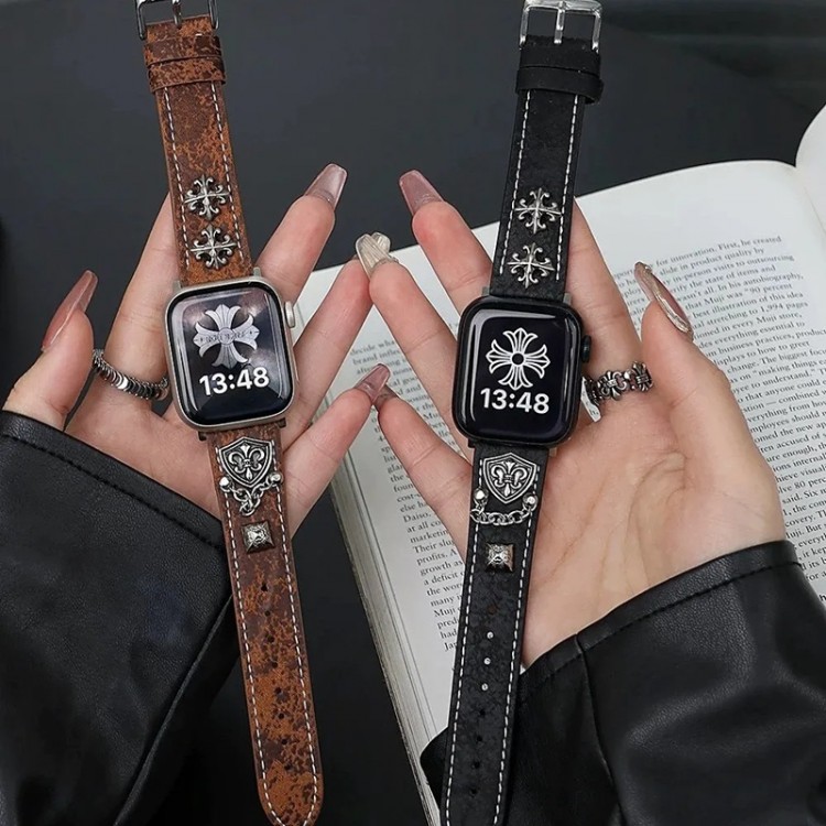 クロムハーツ Chrome Heartsブランド Apple Watch11 ultra3 10 9 ultra2 バンド 華奢革 交換バンド アップルウォッチ11 10 ultra3 49mmブランドベルト高級感 Apple Watch 11 se3 10 9 8 7 se2/6/5/4/3/2/1ベルト 軽量 フィット 通気性ハイブランドアップルウォッチUltra3/11/10 9 8/se2革ベルト 耐久性
