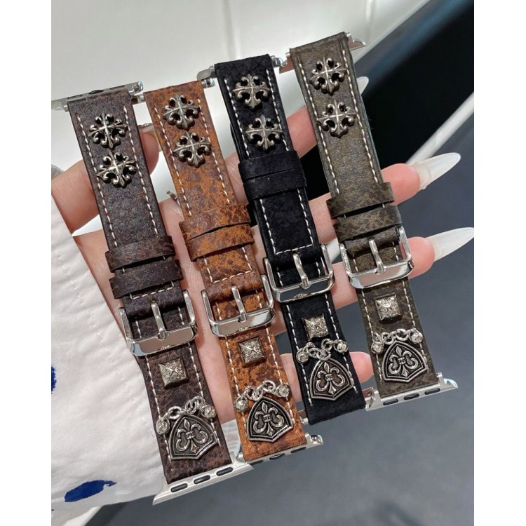 クロムハーツ Chrome Heartsブランド Apple Watch11 ultra3 10 9 ultra2 バンド 華奢革 交換バンド アップルウォッチ11 10 ultra3 49mmブランドベルト高級感 Apple Watch 11 se3 10 9 8 7 se2/6/5/4/3/2/1ベルト 軽量 フィット 通気性ハイブランドアップルウォッチUltra3/11/10 9 8/se2革ベルト 耐久性
