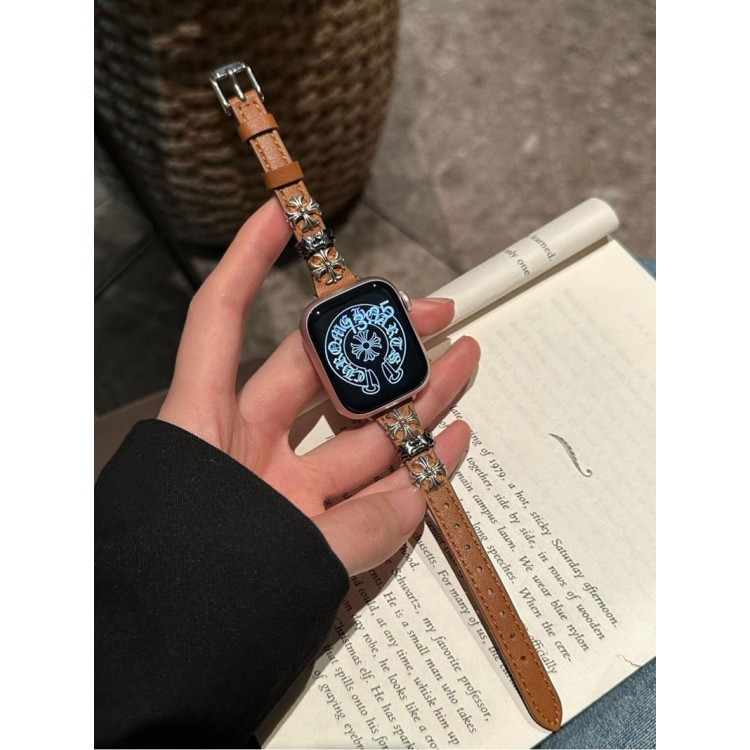 クロムハーツ Chrome Heartsブランド Apple Watch 12 11 ultra3 10 9 ultra2 se3バンド 華奢革 交換バンド アップルウォッチ s12 11 10 ultra3 49mmブランドベルトハイブランドアップルウォッチ s12/Ultra3/11/10 9 8/se2革ベルト 耐久性Apple Watch 12/11/se3/10 9 ultra/8/7/6ブランドベルト 流行11り