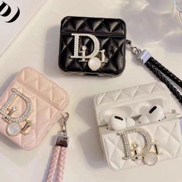 ブランド Dior 菱格 AirPods 3ケース 紛失防止 ディオール AIRPODS PRO2収納カバー 柔らかい皮革ケース エアポーズ プロ 世代ケース ハンドストラップ付き 落下防止 airpods 2/1 ケース 耐衝撃 持ち運び安い 輝きロゴ レディース