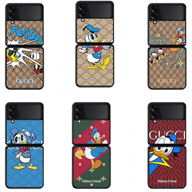 ブランド gucci GALAXY z flip3/zflipスマホケース 上下折り畳み式 携帯カバー レディース Disneyコラボグッチ ギャラクシーZ Flip3フルカバー 耐衝撃 可愛い ドナルドダック 高品質 ファッション メンズ