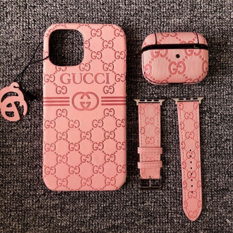 gucci アイフォン13/12mini/13pro/11pro maxジャケットカバー 携帯便利 高品質 ＜3点セット＞グッチ iphone12Pro/13mini/12/11pro max革ケース 人気モノグラム柄 型押し airpods 3/pro/2/1 ケース iwatch se対応 ベルト 耐久性