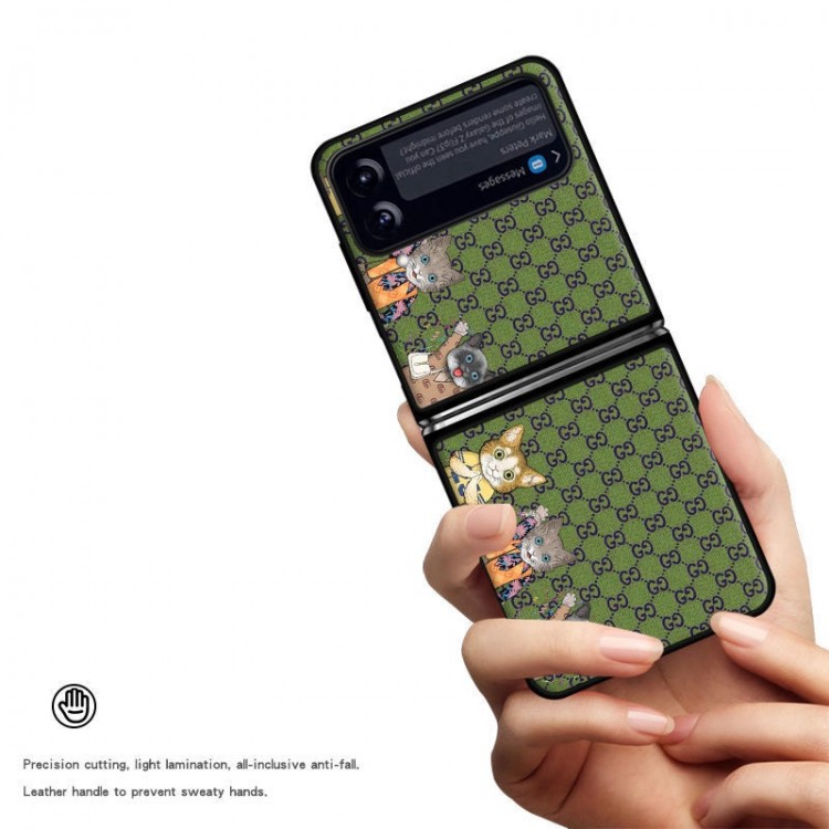 GUCCI ギャラクシー Z Flip 4保護カバー 面白いプリント柄 グッチ Galaxy z flip3 ケース ブランド 革製 落下保護 samsung z flipカバー 滑り止め 軽量 放熱性よい 男女兼用